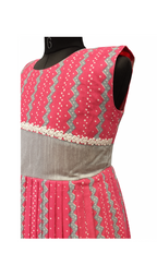 Striking Pink & Grey Zig-Zag Print Cotton Pleated Frock