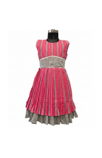 Striking Pink & Grey Zig-Zag Print Cotton Pleated Frock
