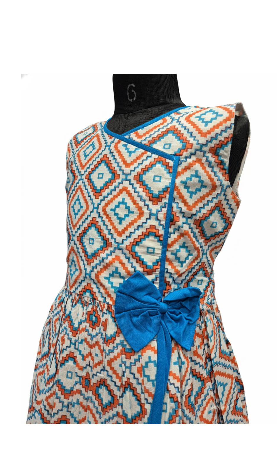 Girls' Pure Cotton Geometric Print Frock with Angrakha Tie-Up