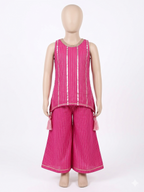 Mannequin wearing a pink striped outfit with a top and wide-leg pants on a white background - House of Kritee