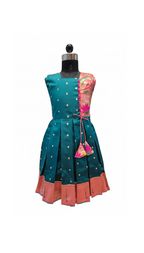 Pure Silk/Silk Blend Pleated Frock with Brocade Work | Kids' Celebratory Wear