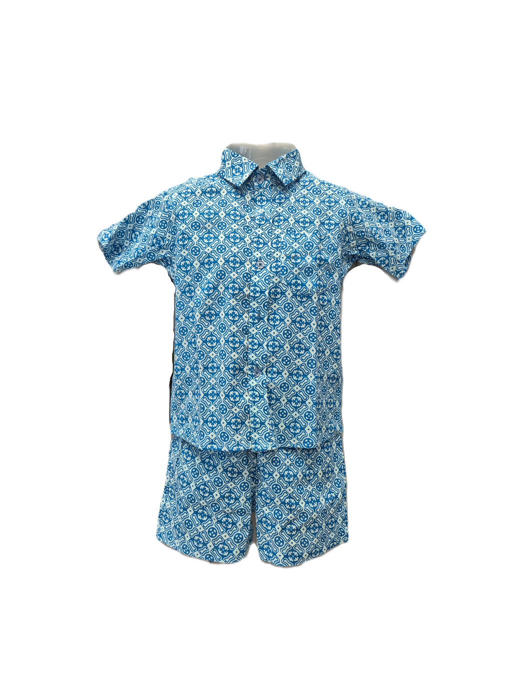 Blue Geometric Print Cotton Co-ord Set
