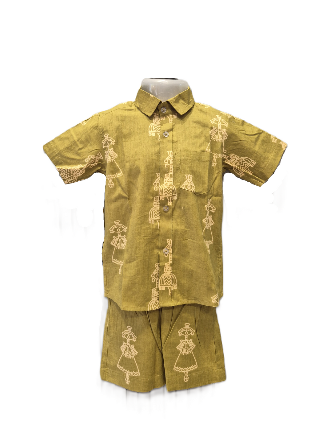 Olive Green Ethnic Motif Cotton Co-ord Set