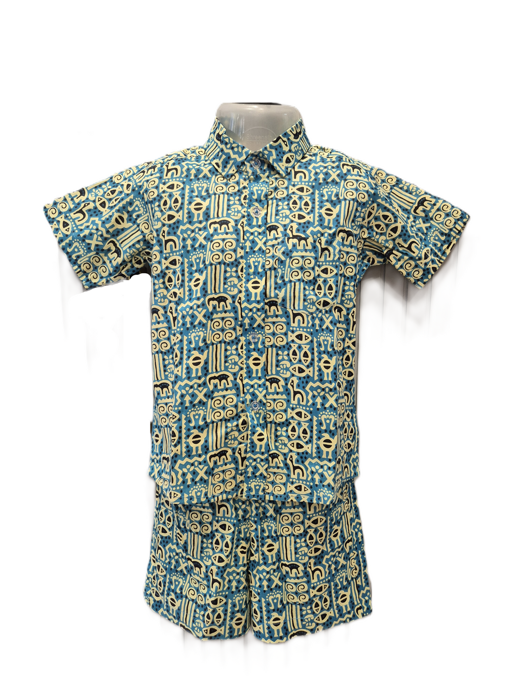 Blue Tribal Motif Cotton Co-ord Set