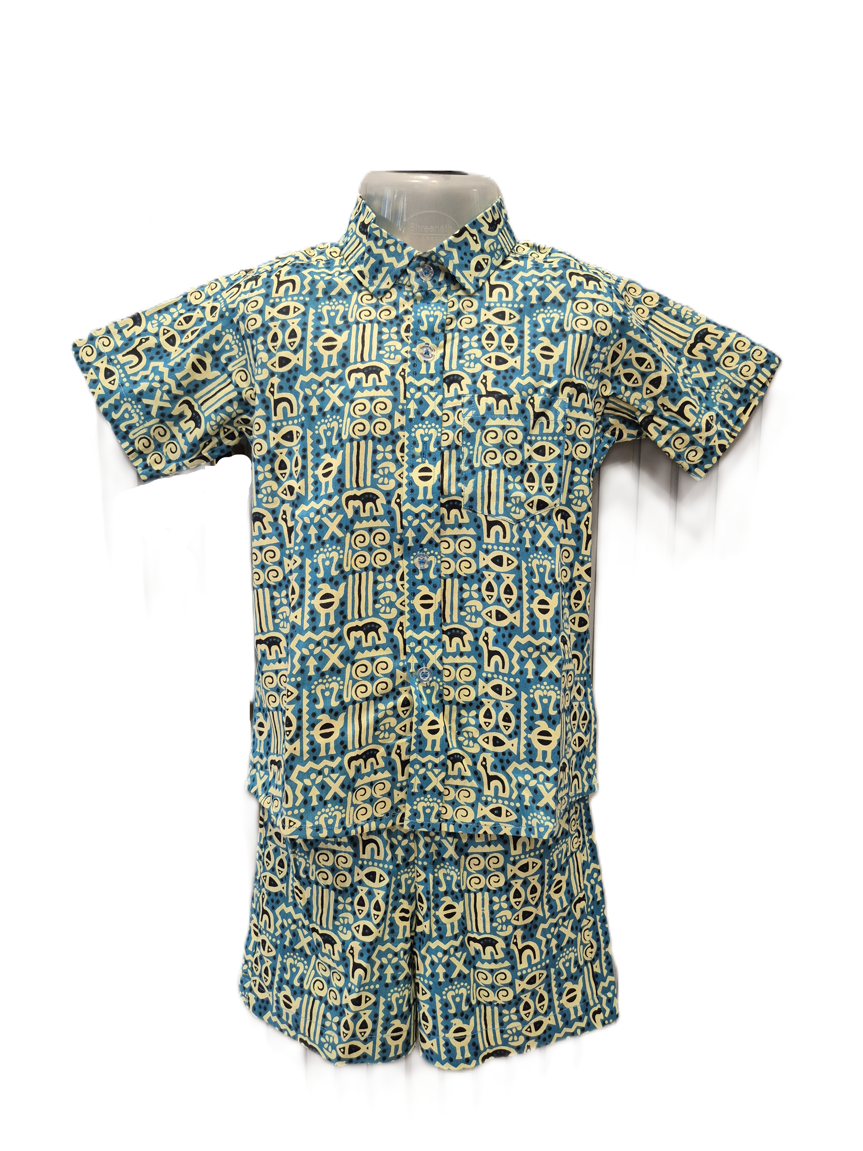 Blue Tribal Motif Cotton Co-ord Set