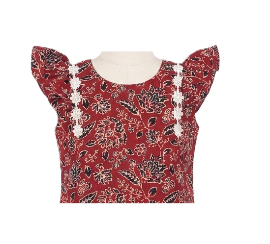 Maroon Floral and Geometric Print Cotton Co-ord Set