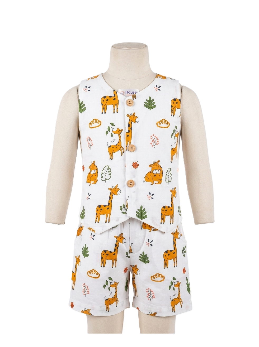 White Giraffe Print Cotton Co-ord Set