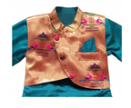 Boys' Teal Silk Dhoti Set with Embellished Jacket