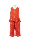 Girls' Orange Ethnic Motif Cotton Co-ord Set