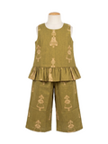 Girls' Olive Green Ethnic Motif Cotton Co-ord Set