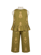 Girls' Olive Green Ethnic Motif Cotton Co-ord Set