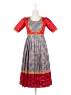 Traditional grey and red silk one piece dress for girls with gold zari brocade work - House of Kritee