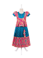 Traditional blue and pink silk parkar polka dress for girls with brocade work - House of Kritee