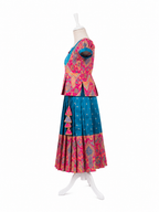 Traditional blue and pink silk parkar polka dress for girls with brocade work - House of Kritee