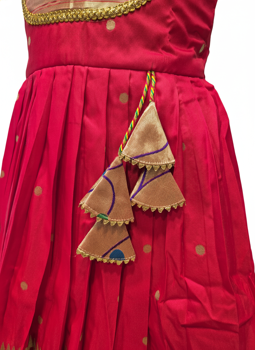 Vibrant Pink Paithani-Style Frock for Girls | Festive Ethnic Wear