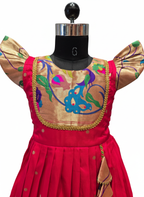Vibrant Pink Paithani-Style Frock for Girls | Festive Ethnic Wear