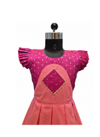 Vibrant Magenta & Pink Frock with Ruffled Sleeves and Gold Detail