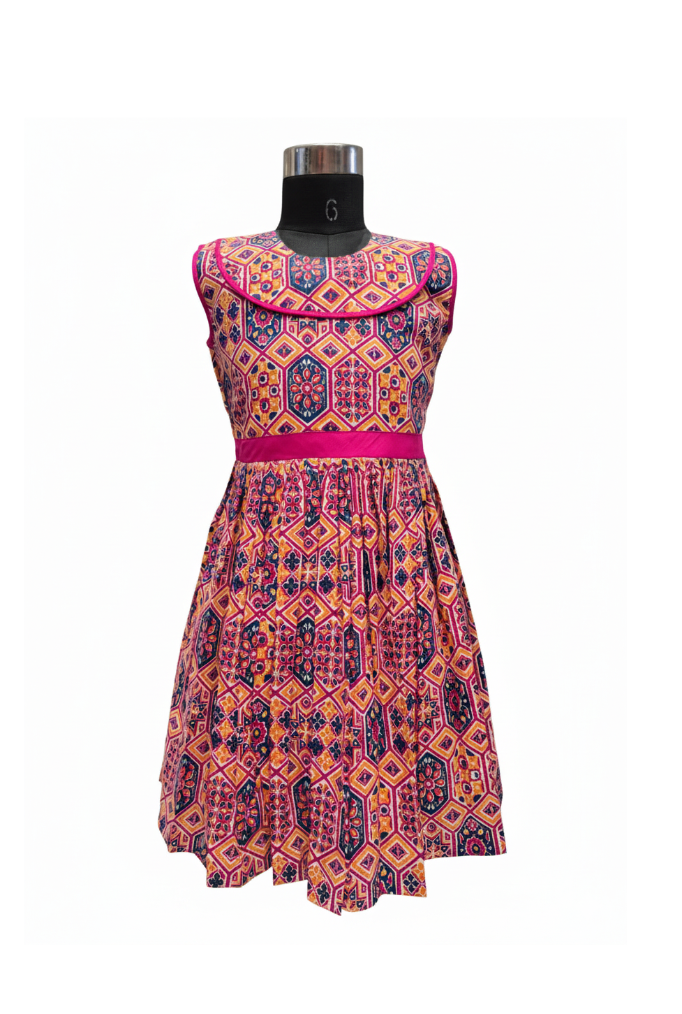Vibrant Geometric Print Cotton Knee-Length Frock