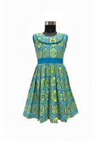 Vibrant Green Hexagon Pattern Cotton Knee Dress
