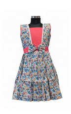 Summer Blooms Cotton Dress with Center Bow and Pleated Skirt