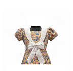 Yellow Floral Cotton Frock with White Sailor Collar and Bow