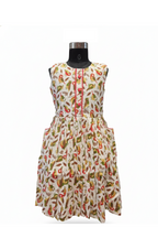 Cheerful Sleeveless Bird & Leaf Print Cotton Dress