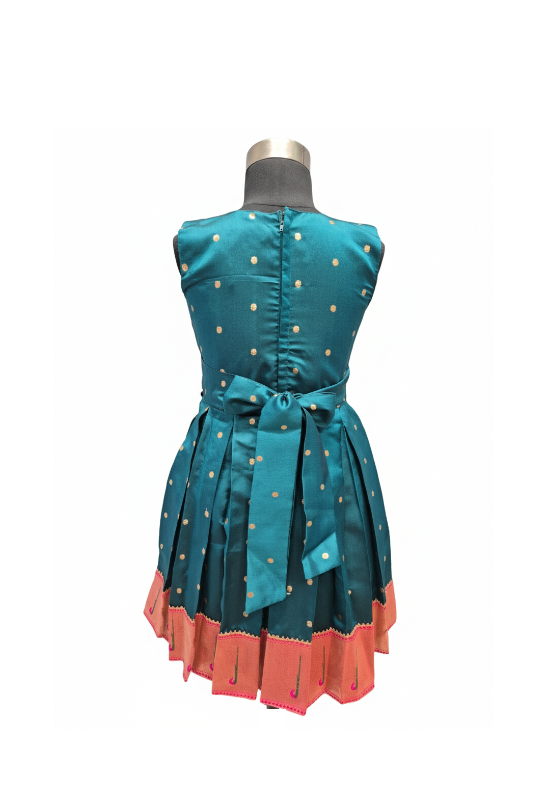 Pure Silk/Silk Blend Pleated Frock with Brocade Work | Kids' Celebratory Wear