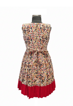 Bold Red Contrast Cotton Frock with Traditional Print & Bow Detail