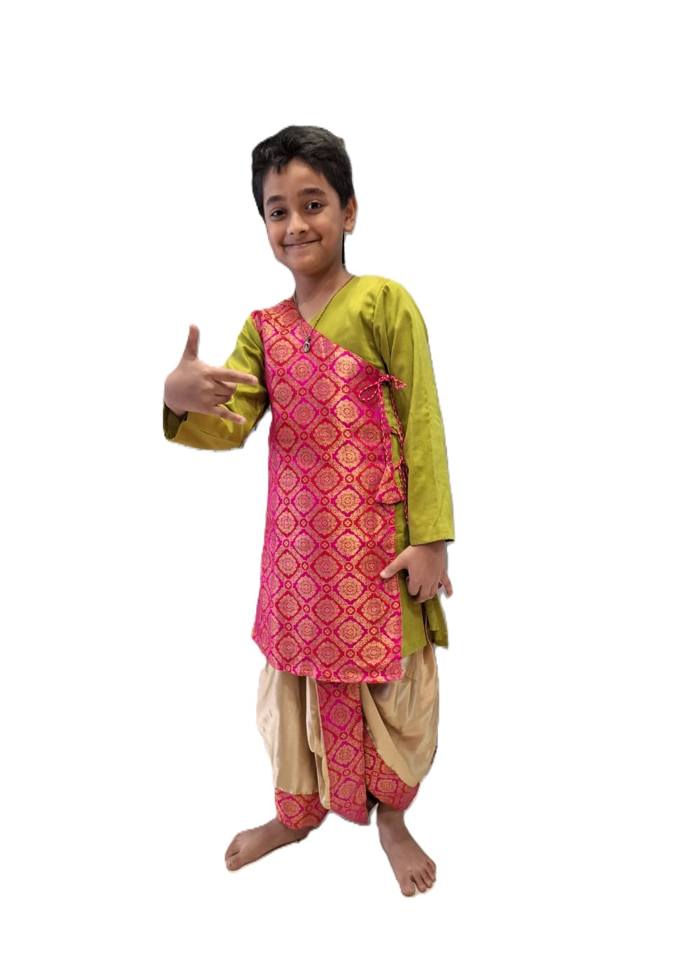 Festive Woven Silk Angrakha Style Boys' Ethnic Wear