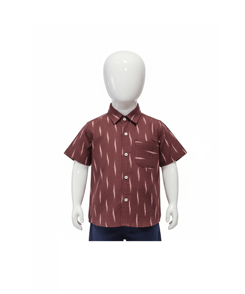 Artisan Maroon Ikat Stripe Cotton Kids' Shirt - House of Kritee