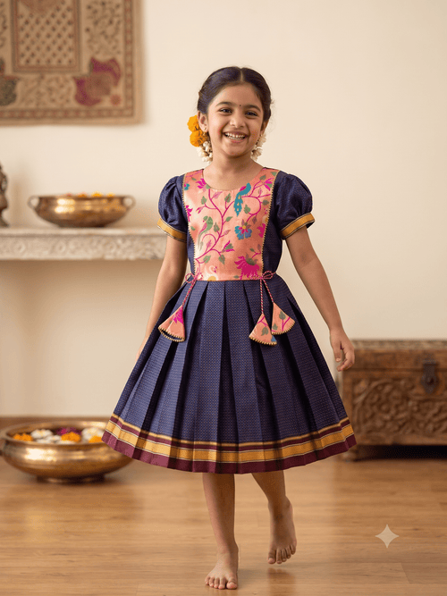 traditional indian khun frock, girl's ethnic dress, knee length handcrafted dress - House of Kritee