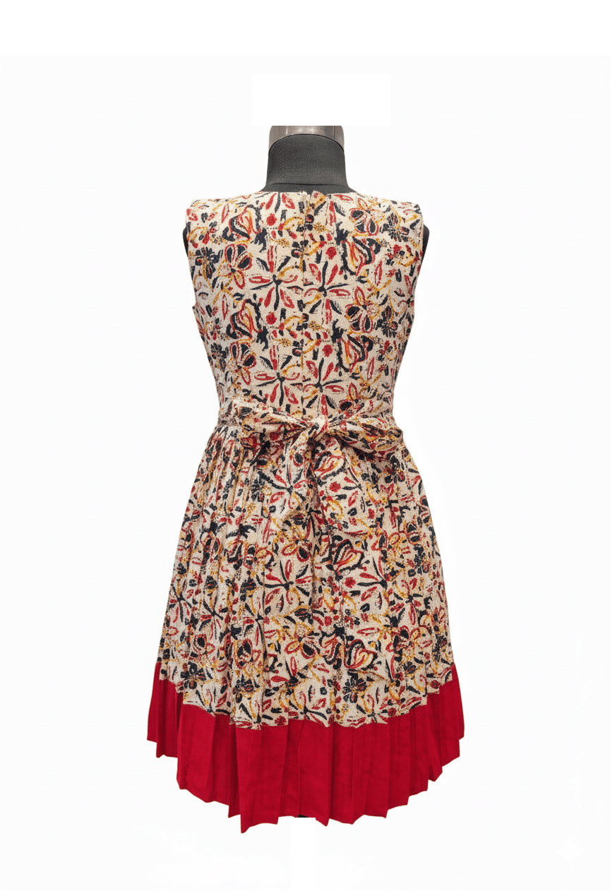 Traditional Print with Bold Red Contrast Cotton Frock - House of Kritee