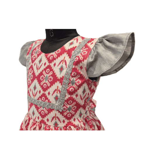 Beautiful Contrast Floral Piping Cotton Frock - House of Kritee