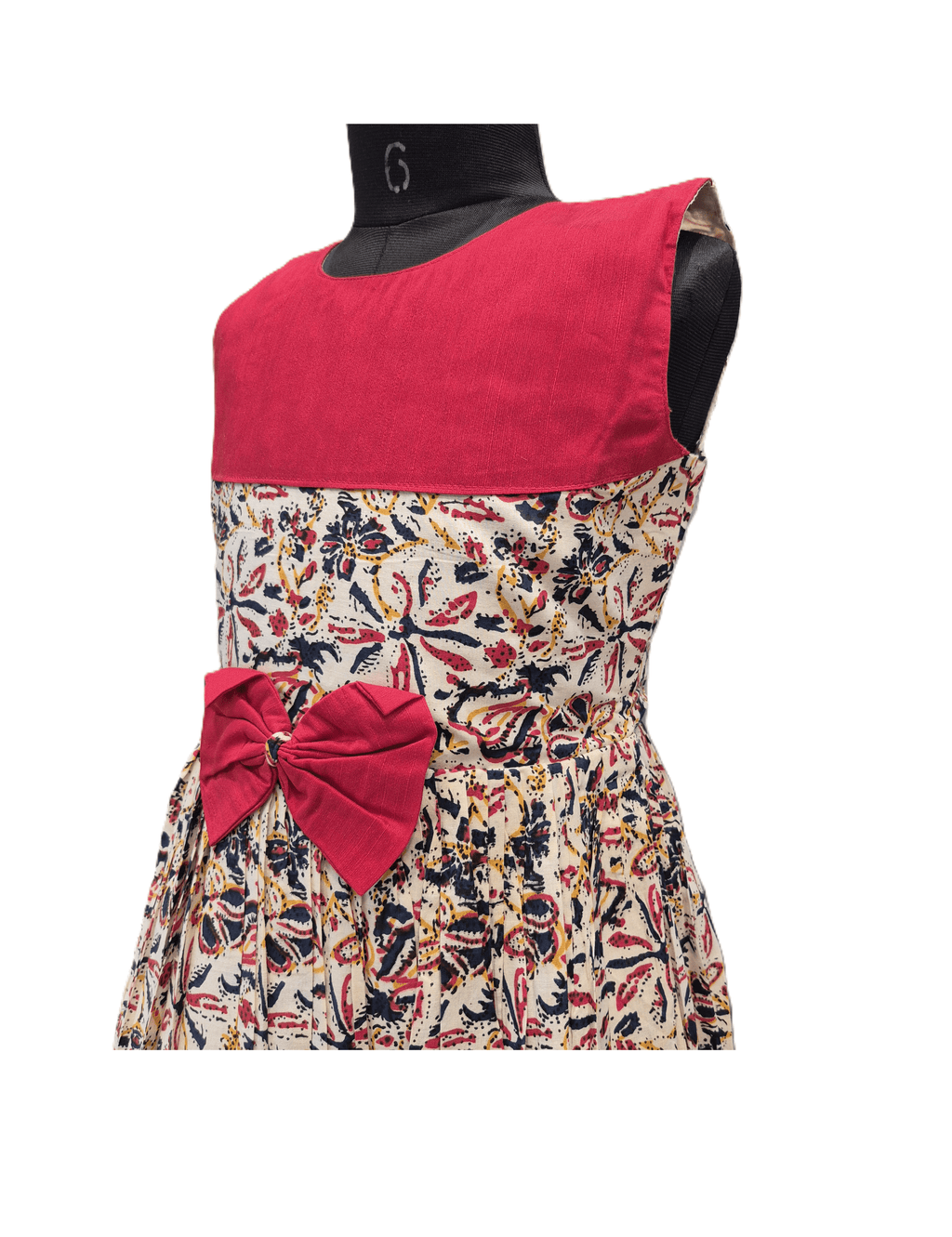 Traditional Print with Bold Red Contrast Cotton Frock - House of Kritee