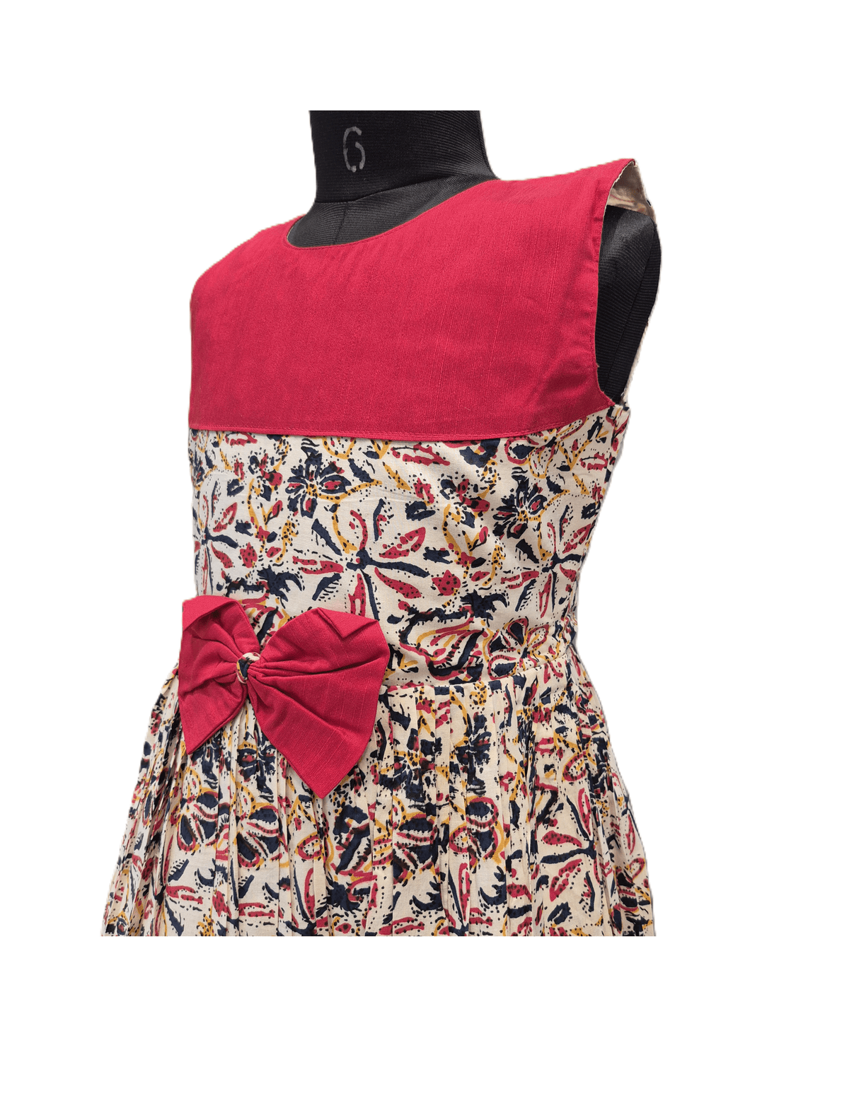 Traditional Print with Bold Red Contrast Cotton Frock - House of Kritee