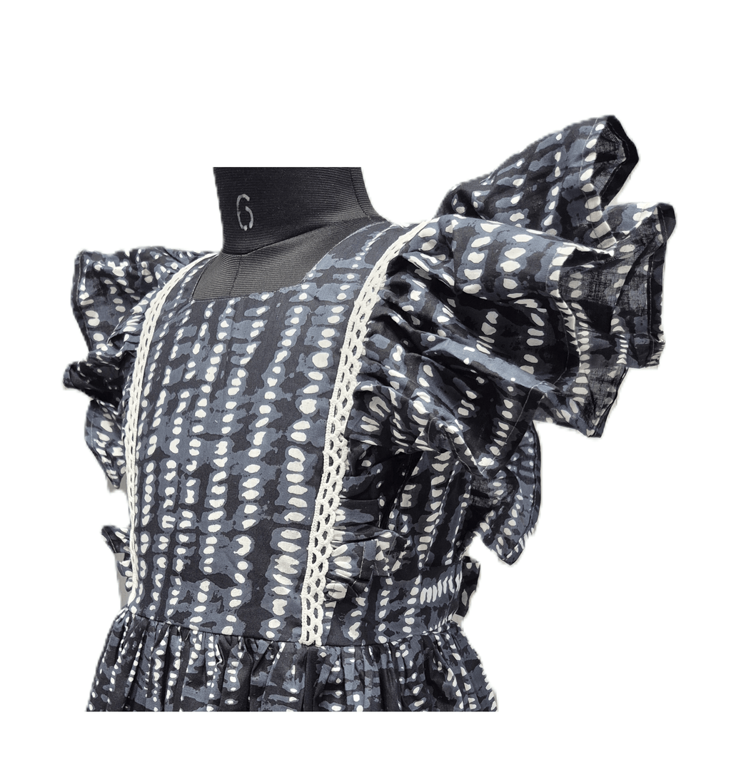 unique charcoal black cotton frock - House of Kritee