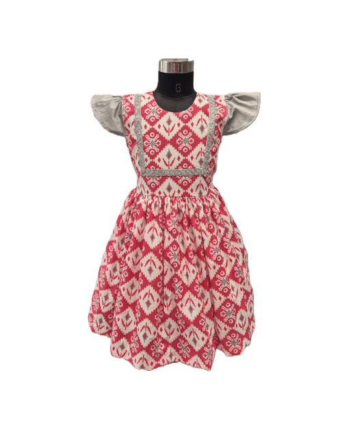 Beautiful Contrast Floral Piping Cotton Frock - House of Kritee