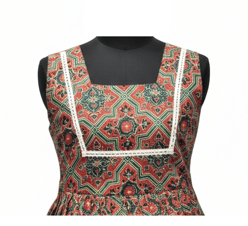 vibrant teal blue cotton Floral Frock - House of Kritee