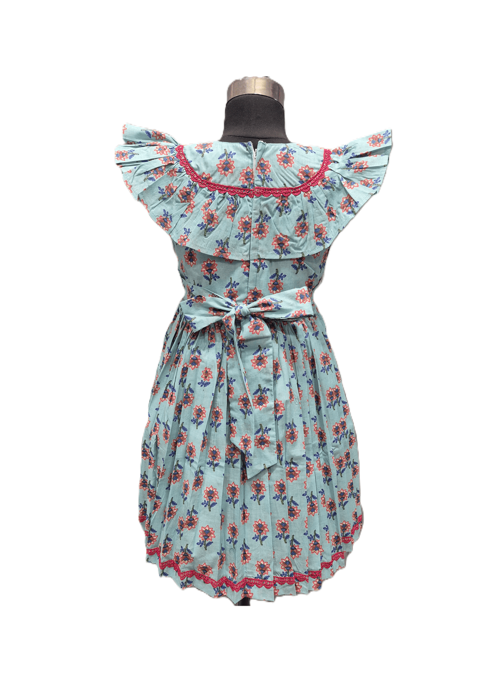 Aqua Blue Vintage-Inspired Floral Frock - House of Kritee