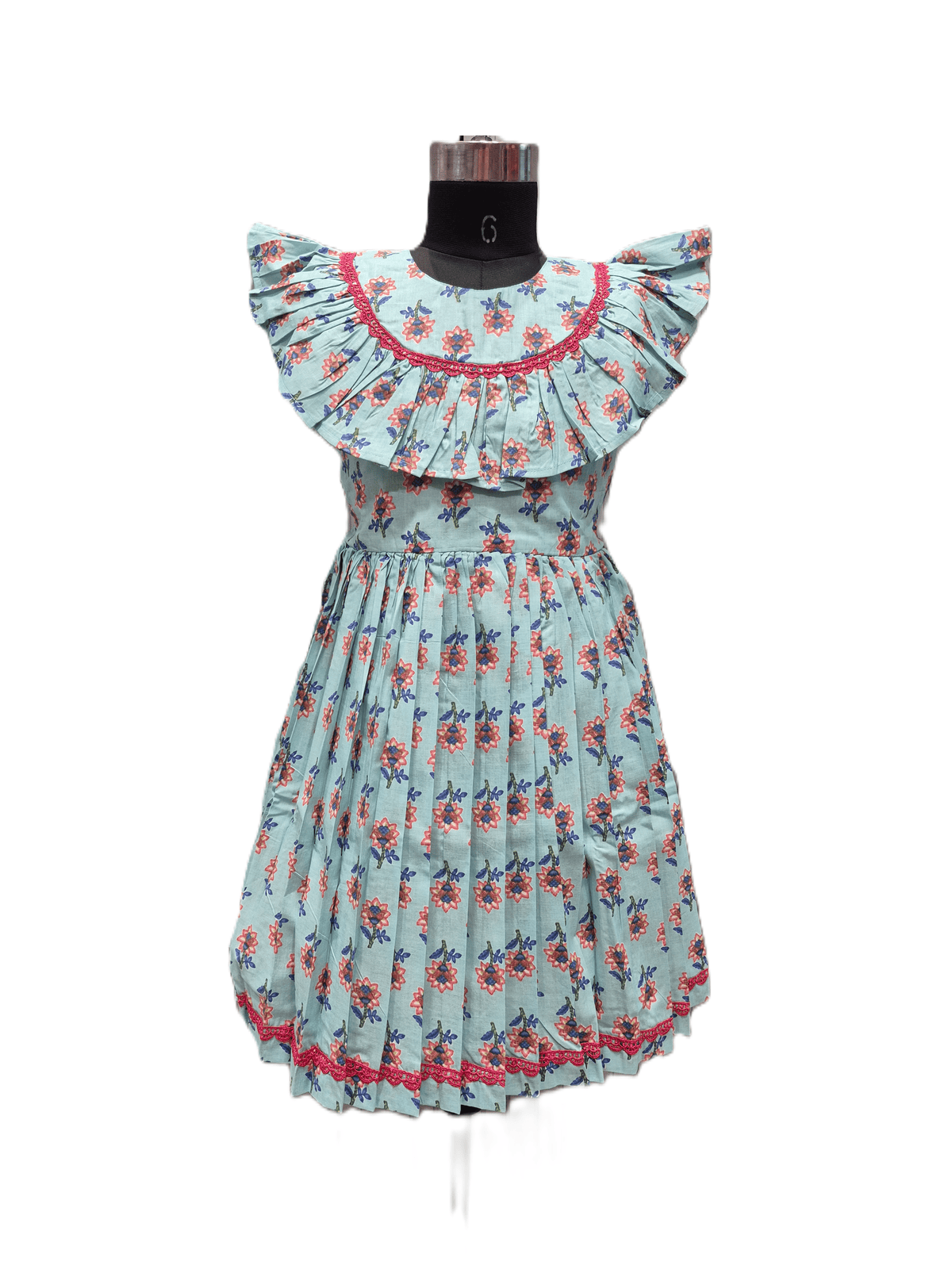 Aqua Blue Vintage-Inspired Floral Frock - House of Kritee