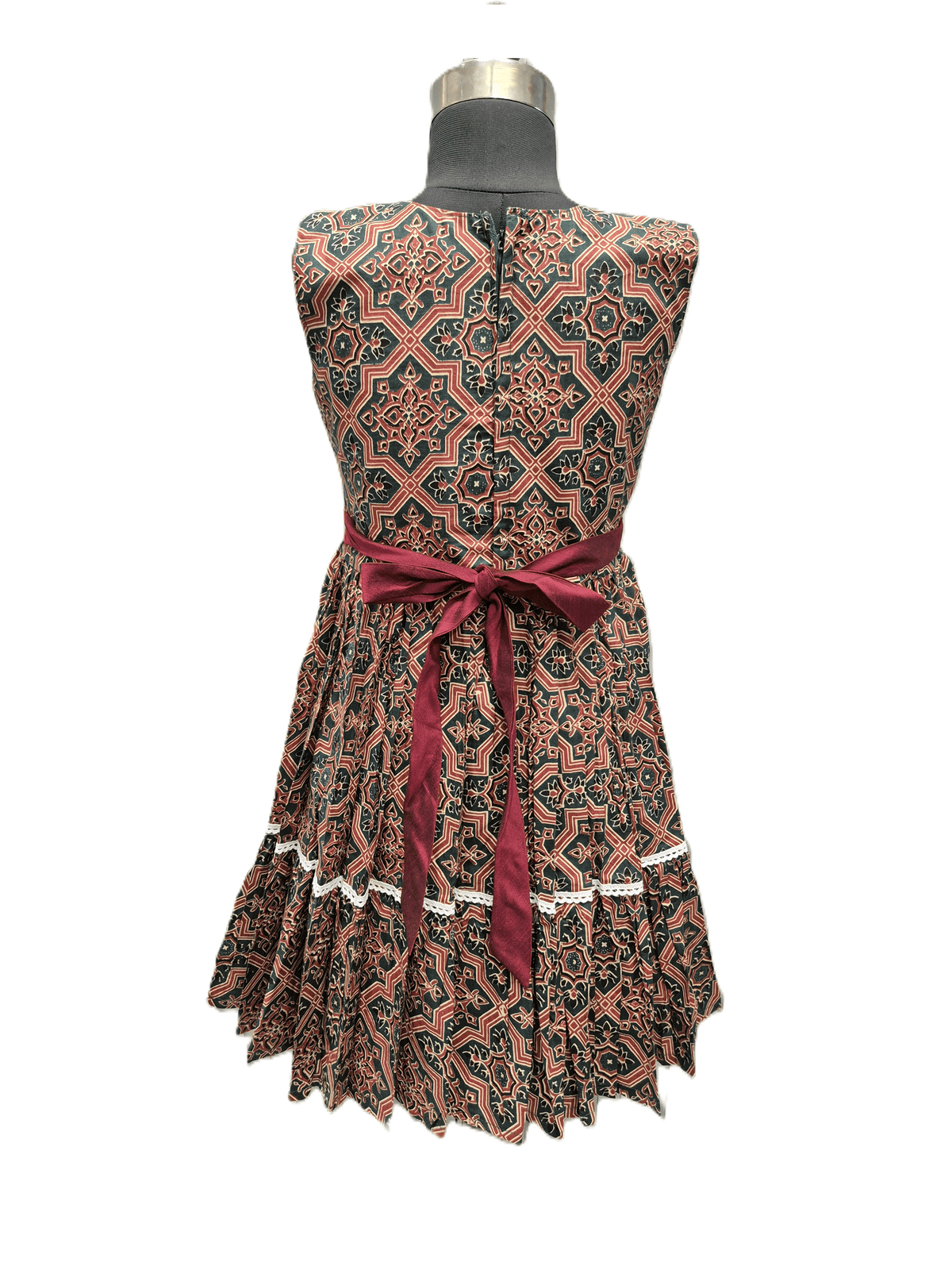 Beautifully Patterned Olive Green Geometric print Frock - House of Kritee