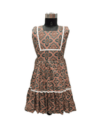 Beautifully Patterned Olive Green Geometric print Frock - House of Kritee