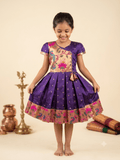 Girl Paithani Silk Ethnic Knee-Length Frock Dress