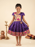 Girl Paithani Silk Ethnic Knee-Length Frock Dress