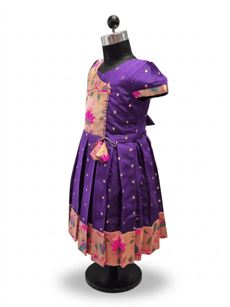 Girl Paithani Silk Ethnic Knee-Length Frock Dress