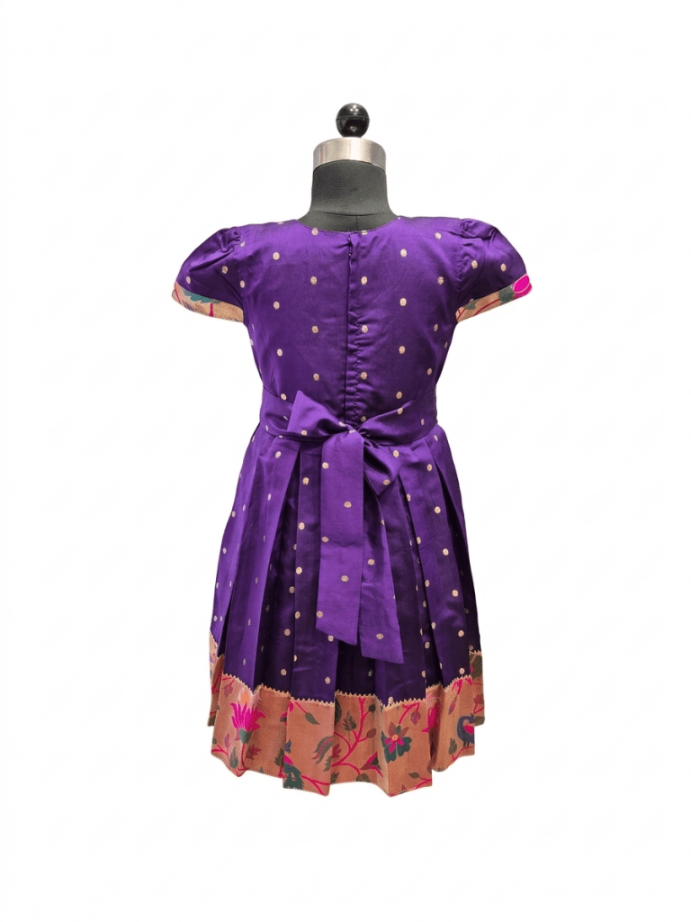 Girl Paithani Silk Ethnic Knee-Length Frock Dress