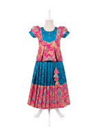Traditional blue and pink silk parkar polka dress for girls with brocade work - House of Kritee