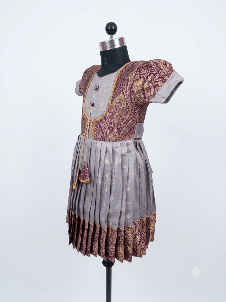 Girls Ethnic Silk Frock with Brocade Jacket
