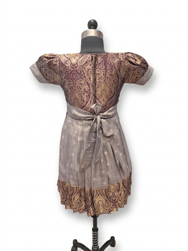 Girls Ethnic Silk Frock with Brocade Jacket