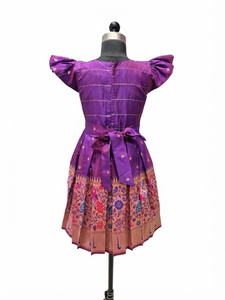 Girls Purple Knee-Length Ethnic Silk Frock - House of Kritee